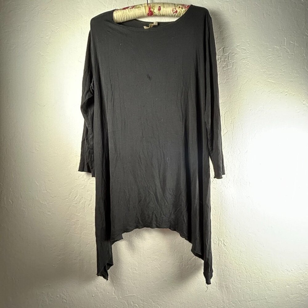 Comfy USA Womens Boat Neck Asymmetric Hem Tunic Top Large Black 3/4 Sleeve